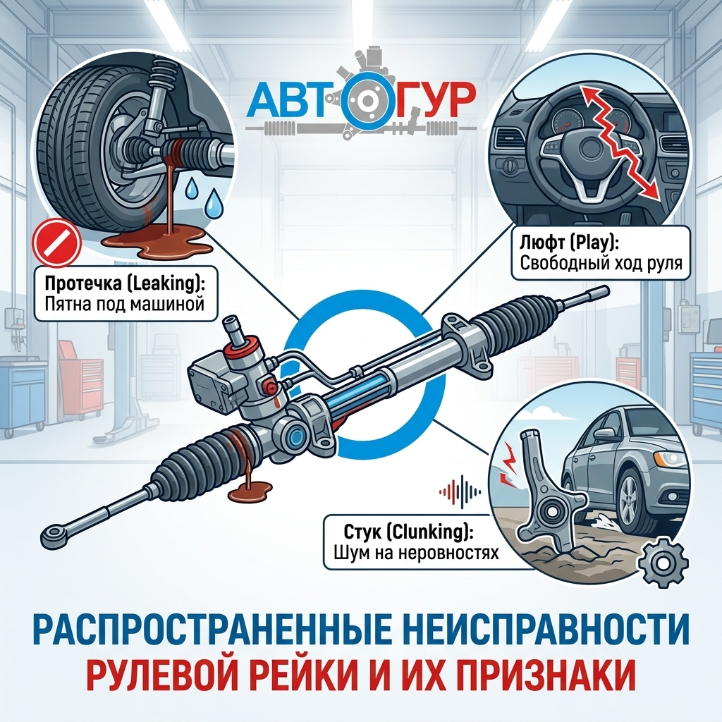 Распространенные неисправности рулевой рейки и их признаки